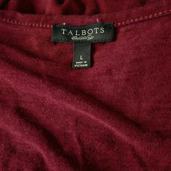 Women's Talbots Burgundy Long Sleeve Ruched Top Size L - Picture 3 of 3
